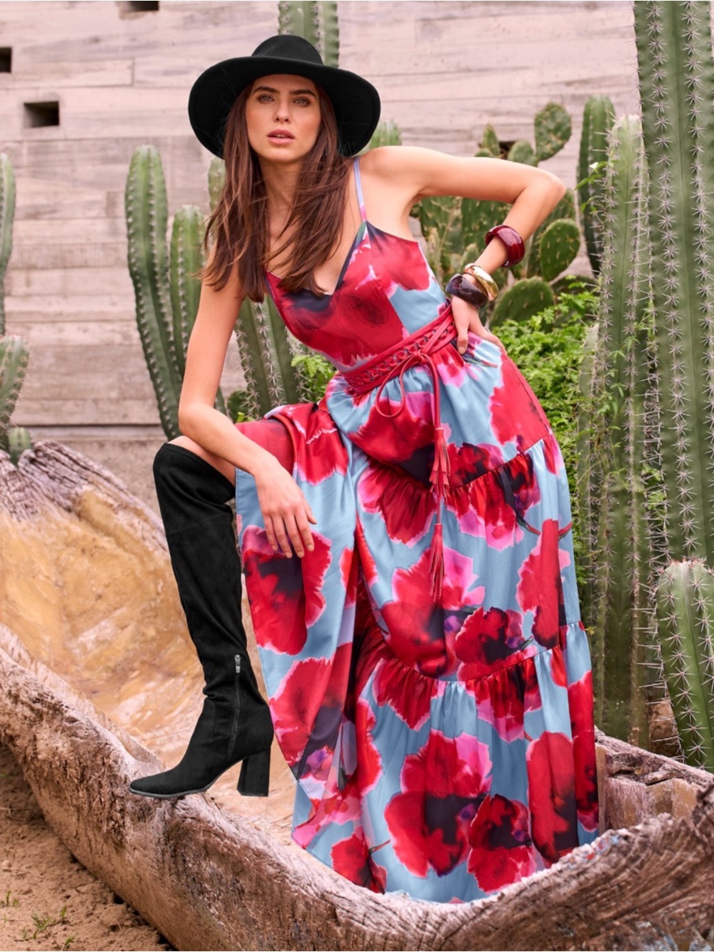 Boston Proper Watercolor Floral Tiered Maxi Gown